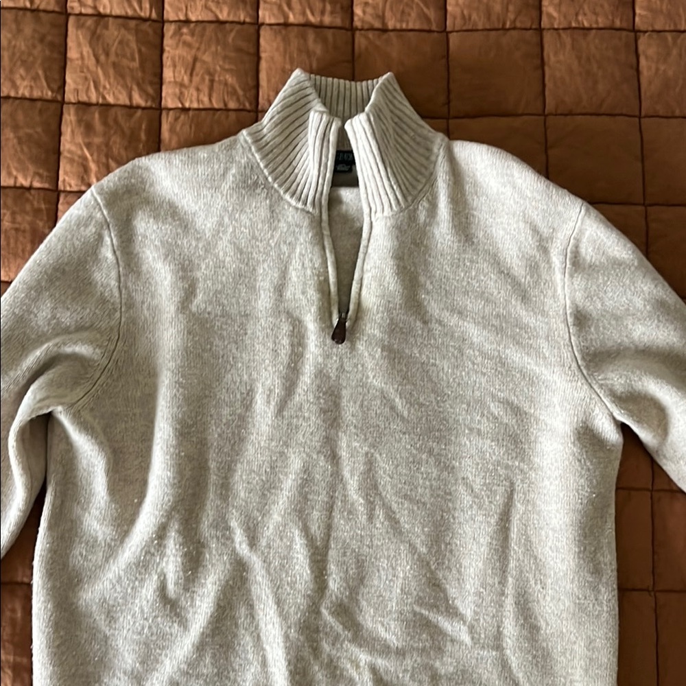 J. Crew Lambs Wool Men's Zip Up Sweater - Cream